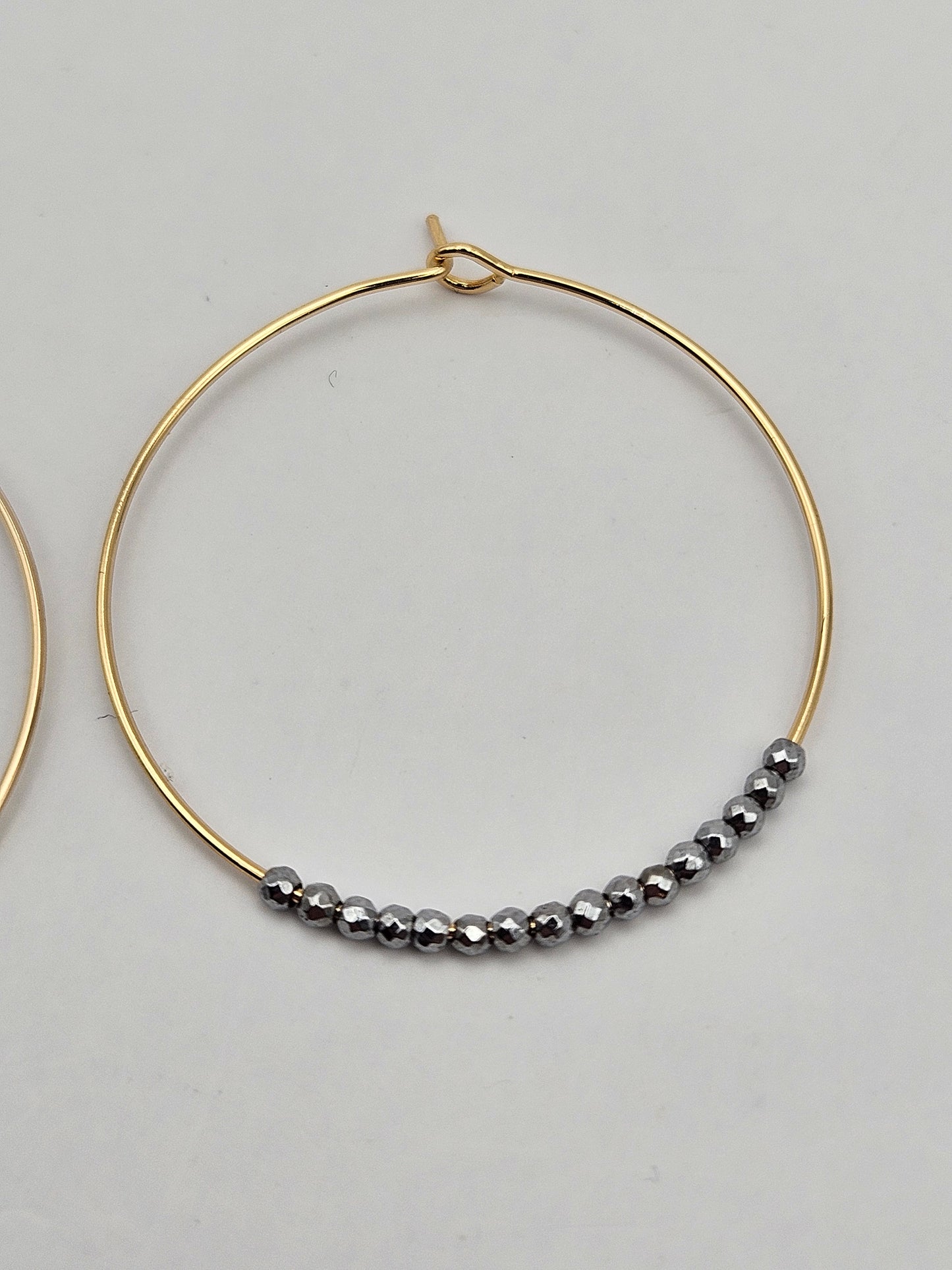 Mixed Metal 14k Yellow Gold-Filled Small Hoop & Hematite Bead (Silver Tone) Earrings