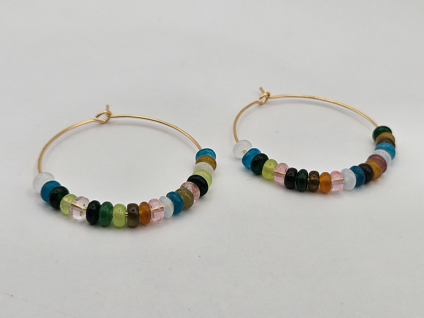 14k Gold Filled Multi-Color Jade Rondelle Bead Hoops (30mm)