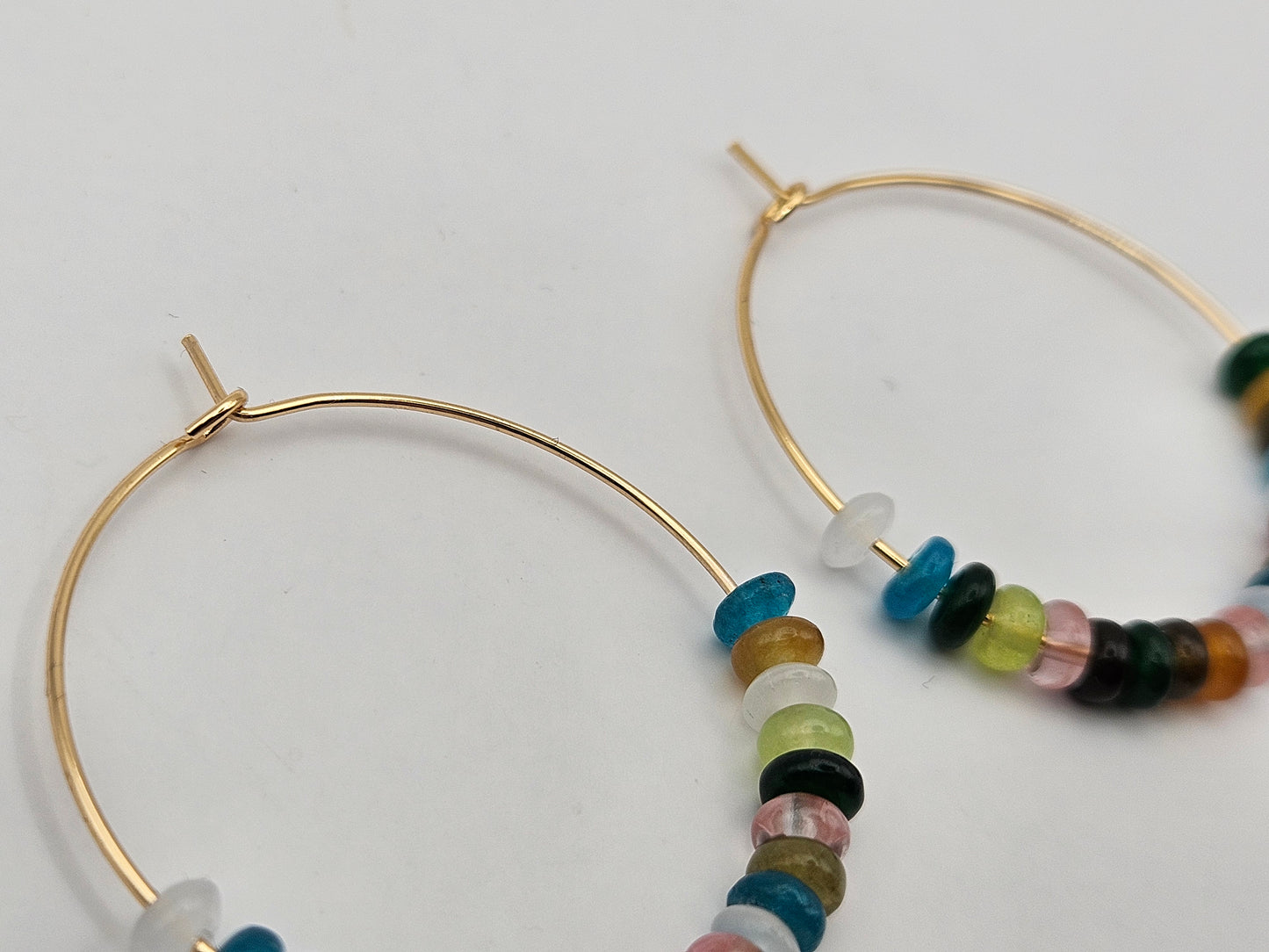 14k Gold Filled Multi-Color Jade Rondelle Bead Hoops (30mm)