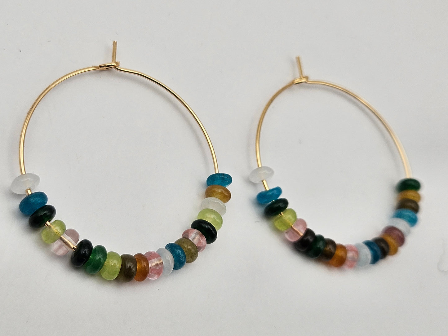 14k Gold Filled Multi-Color Jade Rondelle Bead Hoops (30mm)