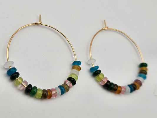 14k Gold Filled Multi-Color Jade Rondelle Bead Hoops (30mm)