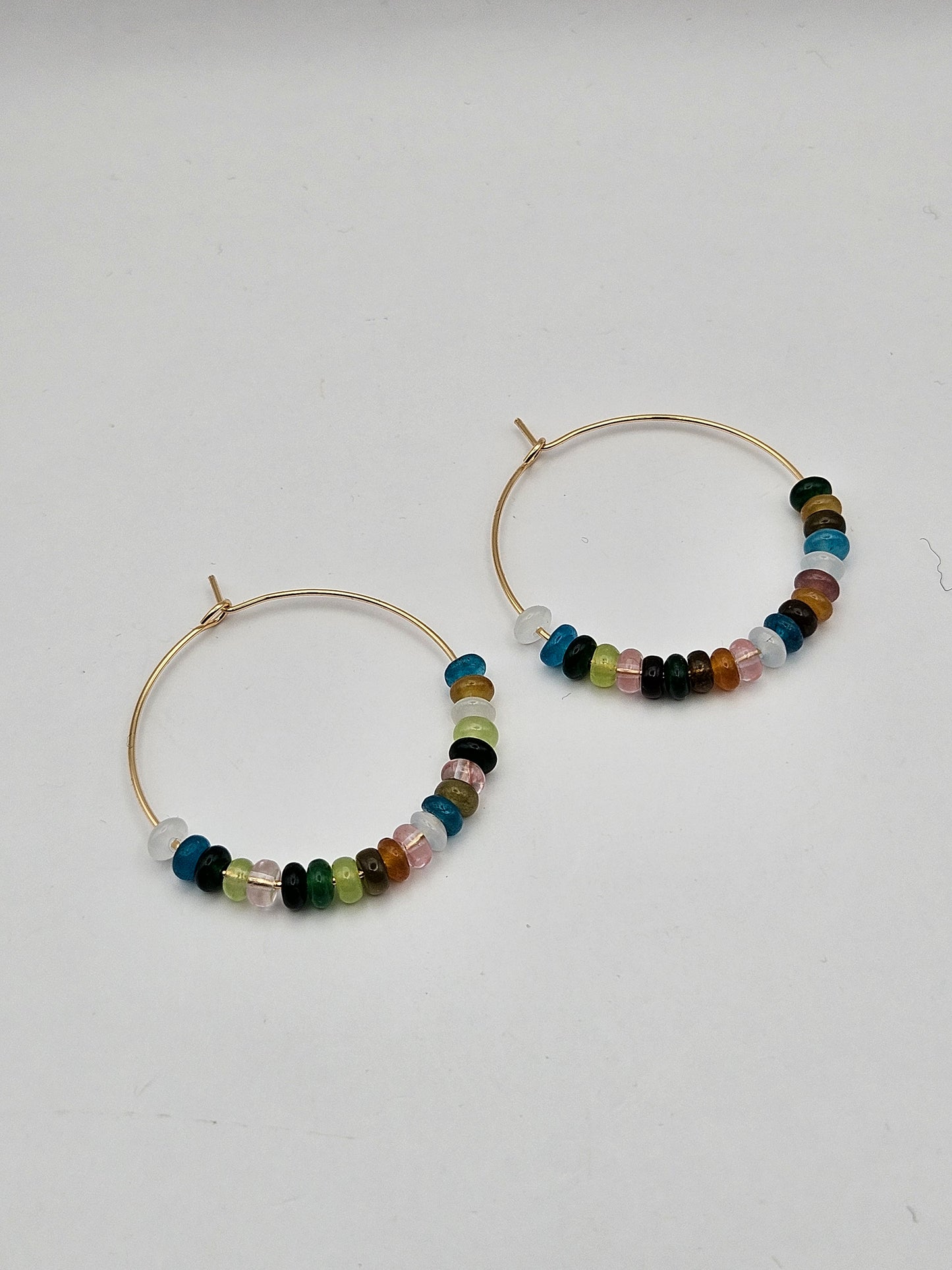 14k Gold Filled Multi-Color Jade Rondelle Bead Hoops (30mm)