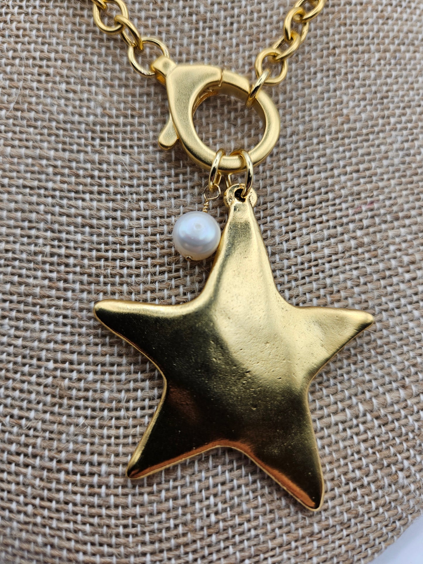 Antiqued 12kgf Star & Freshwater Pearl Chain Necklace