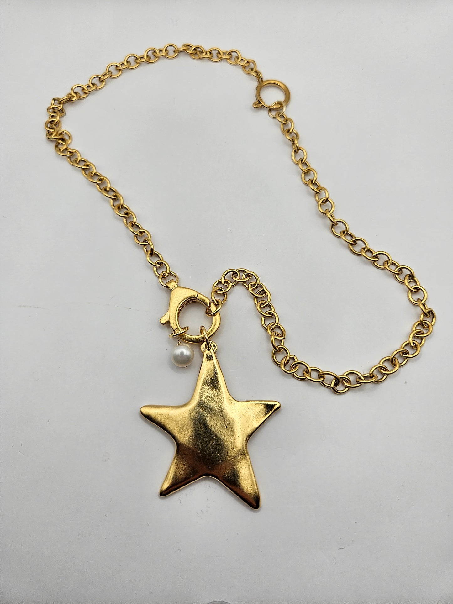 Antiqued 12kgf Star & Freshwater Pearl Chain Necklace