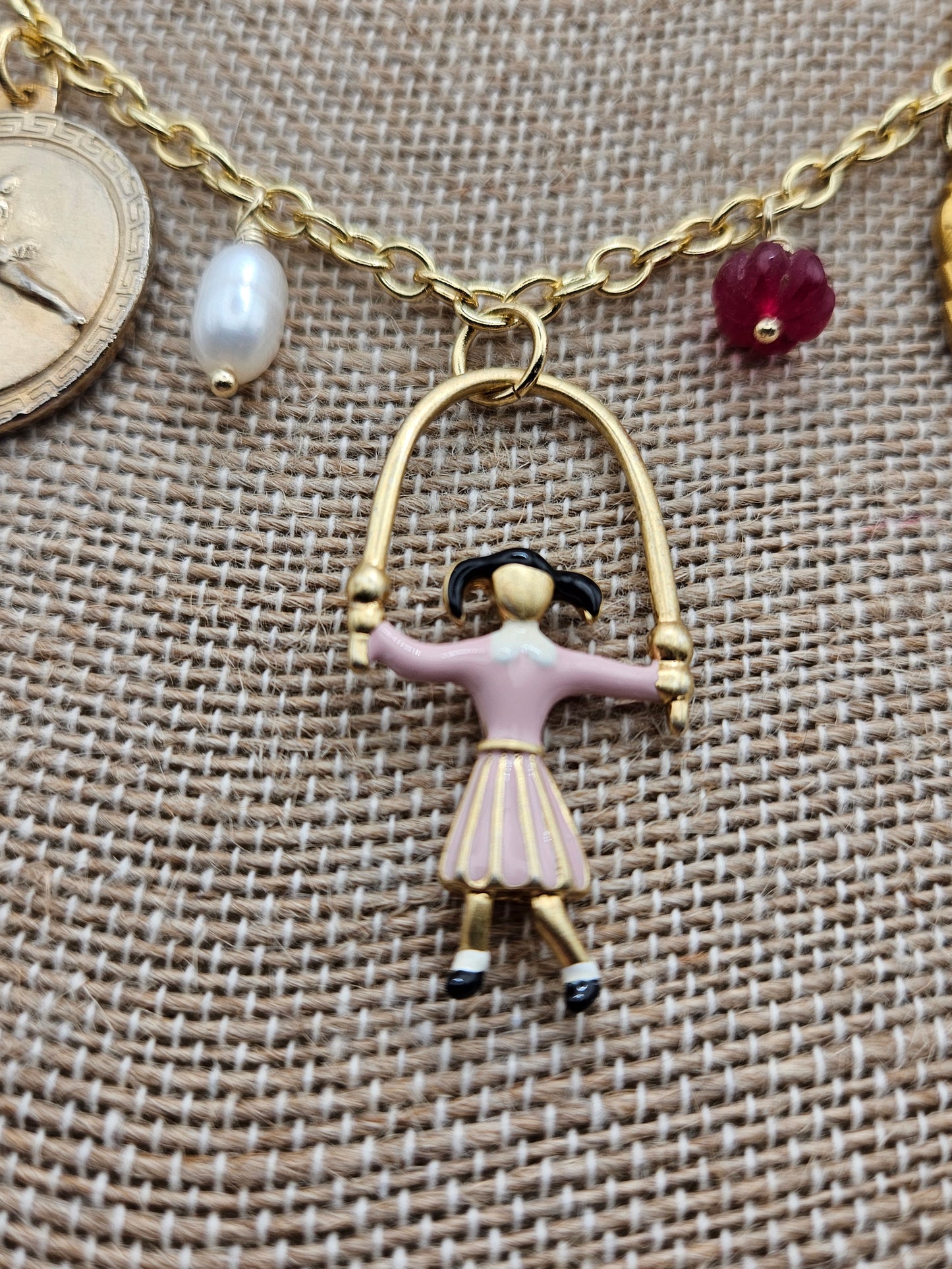 "Let's Play" Vintage Repurposed Charms & Gemstones Chain Necklace