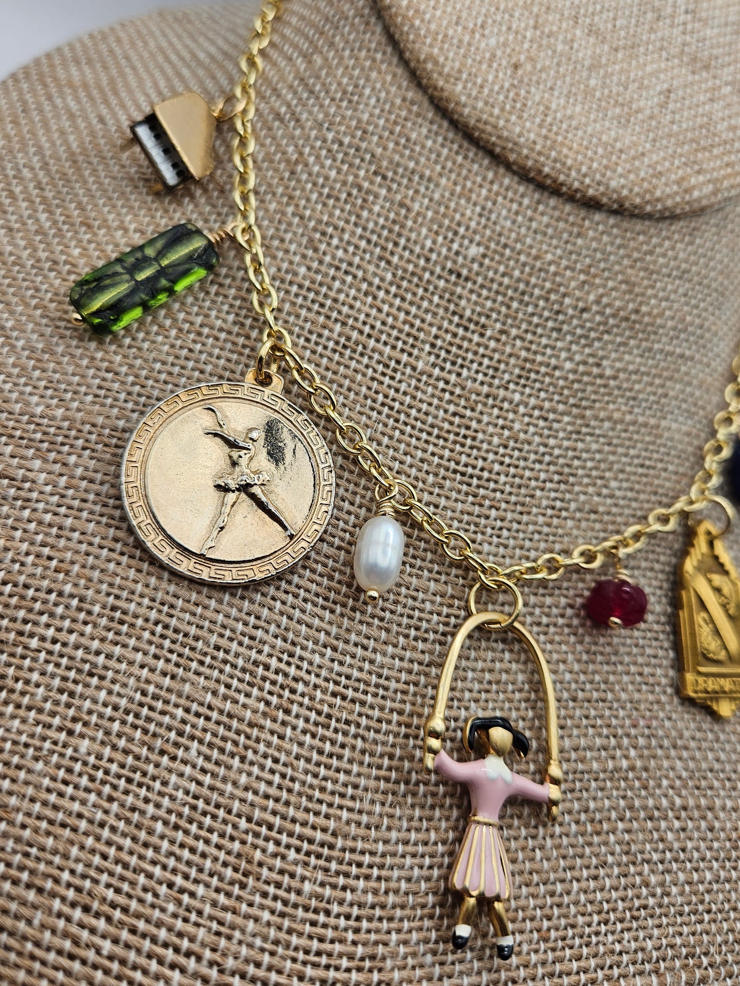 "Let's Play" Vintage Repurposed Charms & Gemstones Chain Necklace