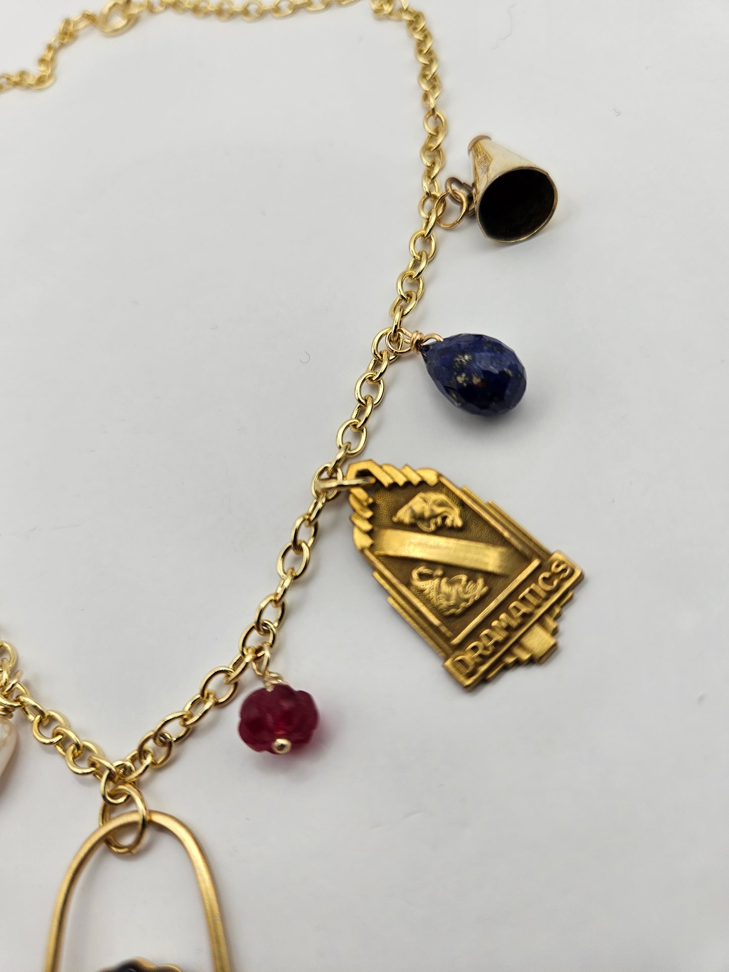 "Let's Play" Vintage Repurposed Charms & Gemstones Chain Necklace