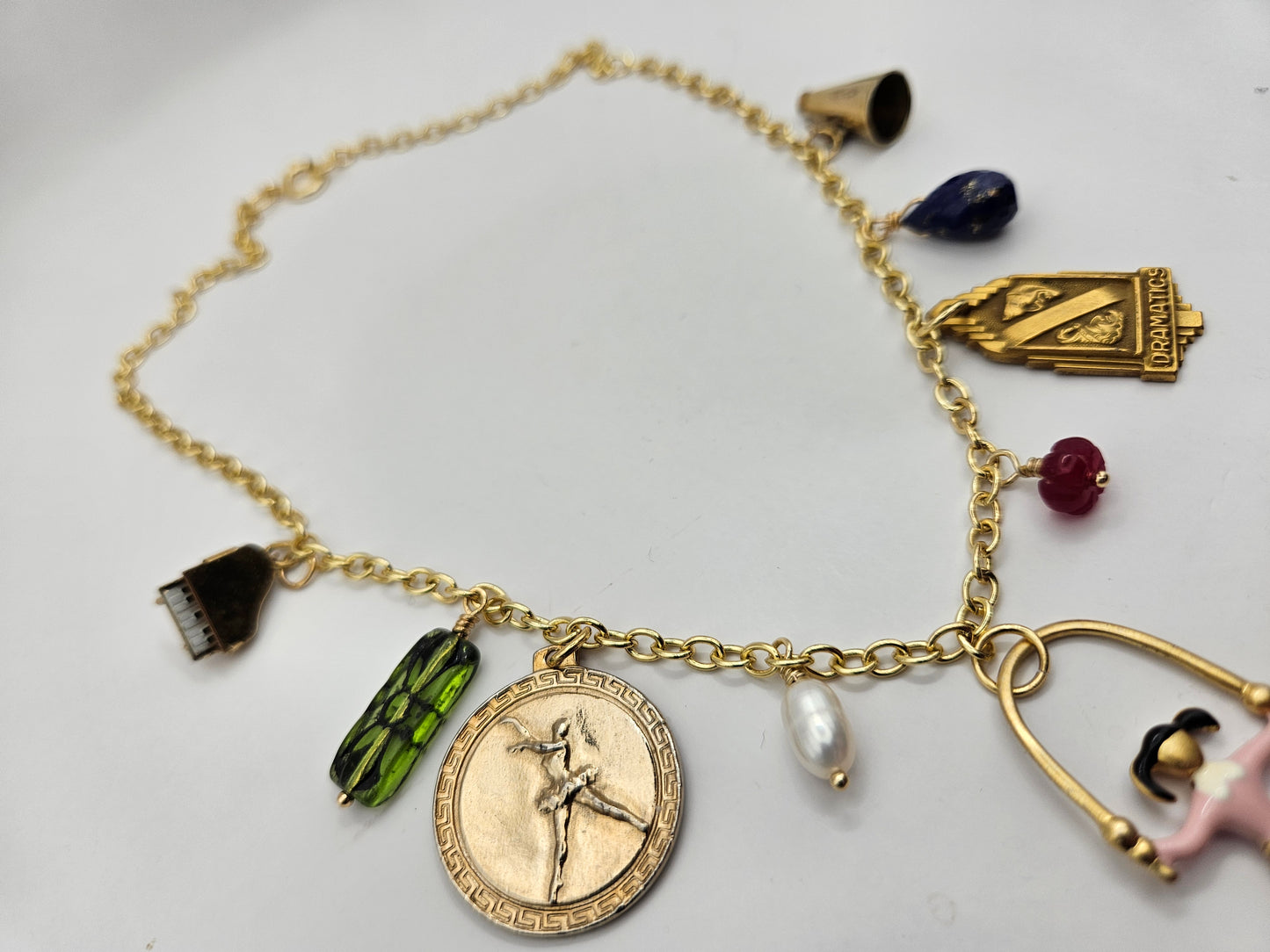 "Let's Play" Vintage Repurposed Charms & Gemstones Chain Necklace