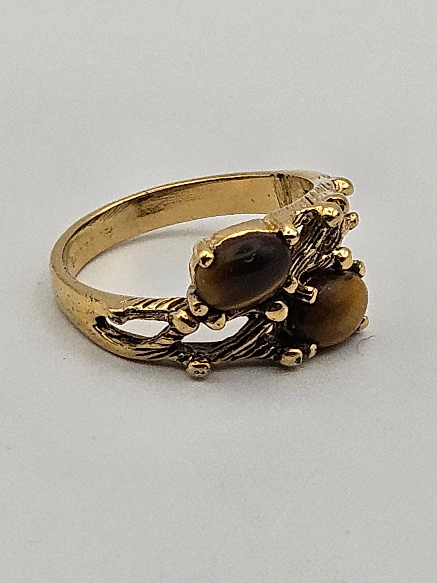 14kgf Vintage 1960's Double Tigers Eye Bamboo Detail Ring