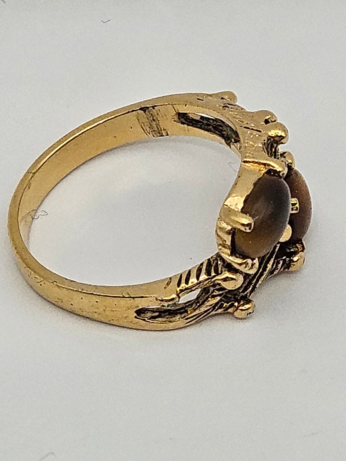 14kgf Vintage 1960's Double Tigers Eye Bamboo Detail Ring