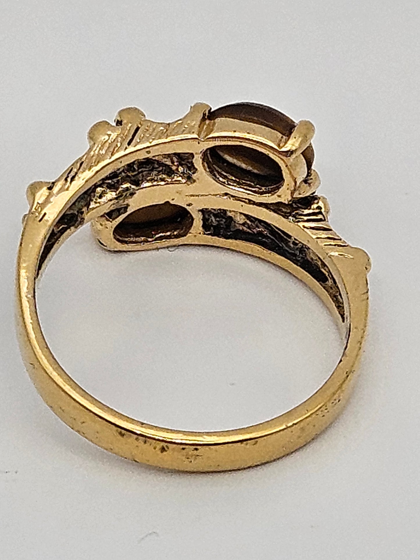 14kgf Vintage 1960's Double Tigers Eye Bamboo Detail Ring