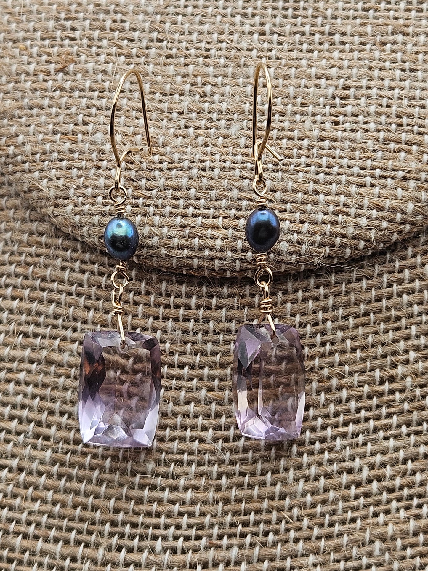 Pink Amethyst Freshwater Peacock Pearl 14k Gold Filled Dangle Earrings