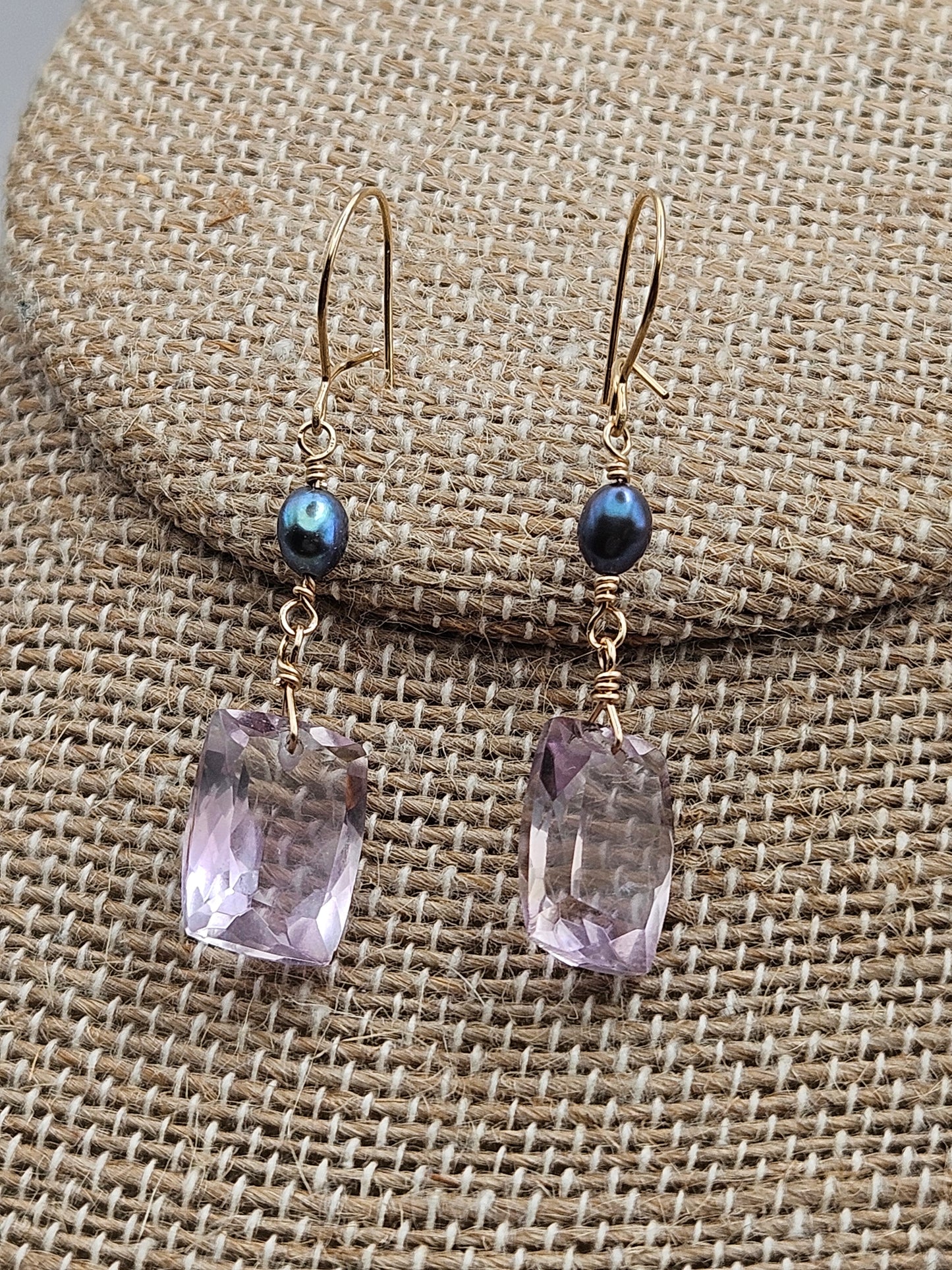 Pink Amethyst Freshwater Peacock Pearl 14k Gold Filled Dangle Earrings