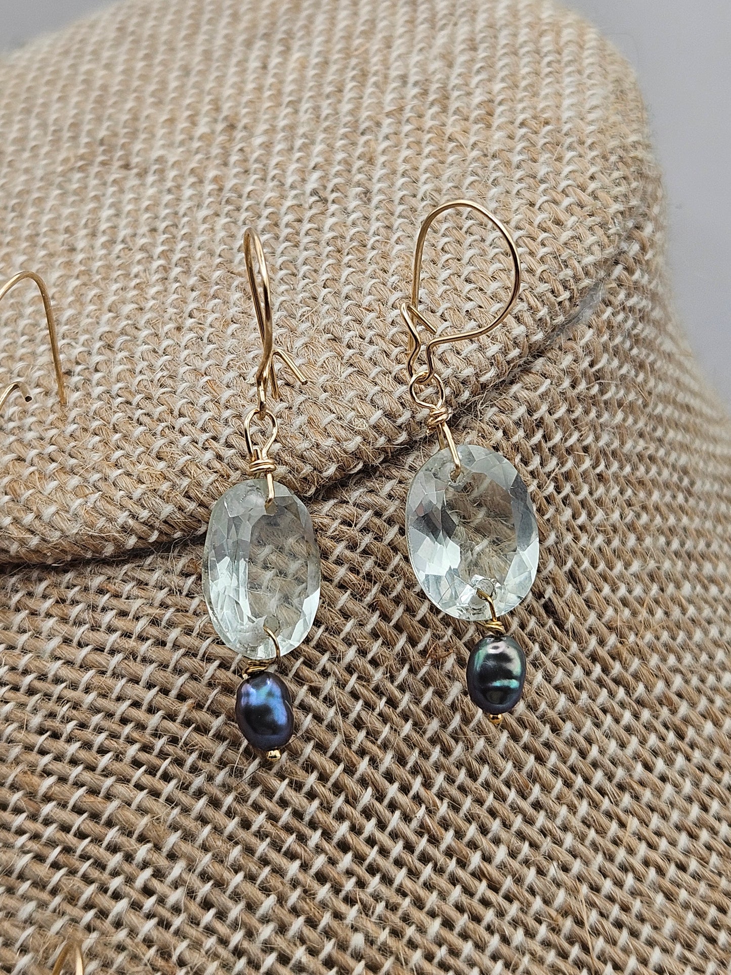 Prasiolite (Green Amethyst) Freshwater Peacock Pearl 14k Gold Filled Dangle Earrings