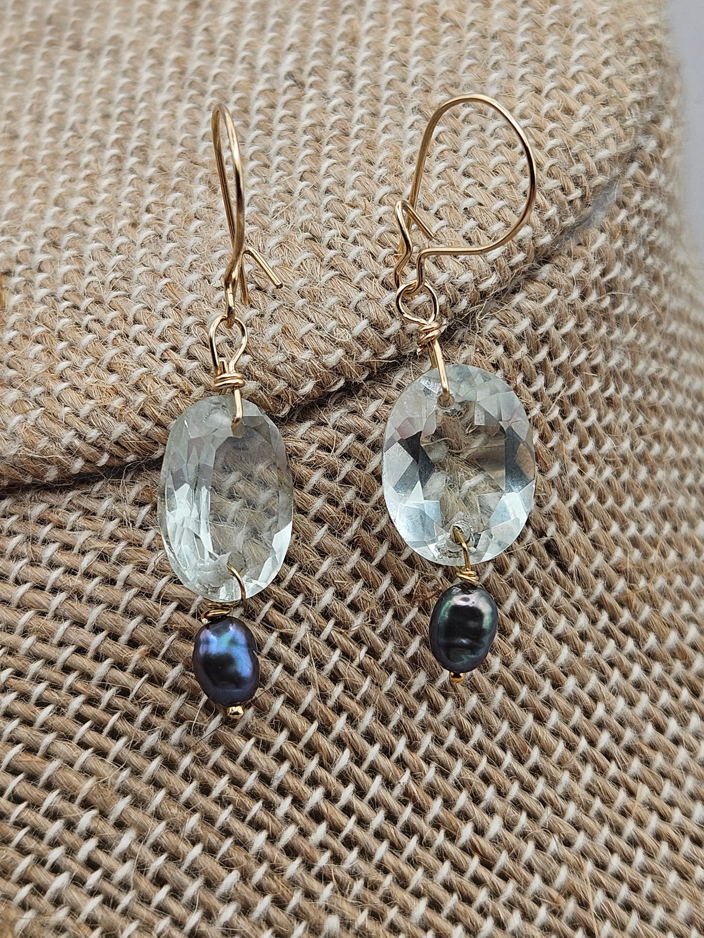 Prasiolite (Green Amethyst) Freshwater Peacock Pearl 14k Gold Filled Dangle Earrings