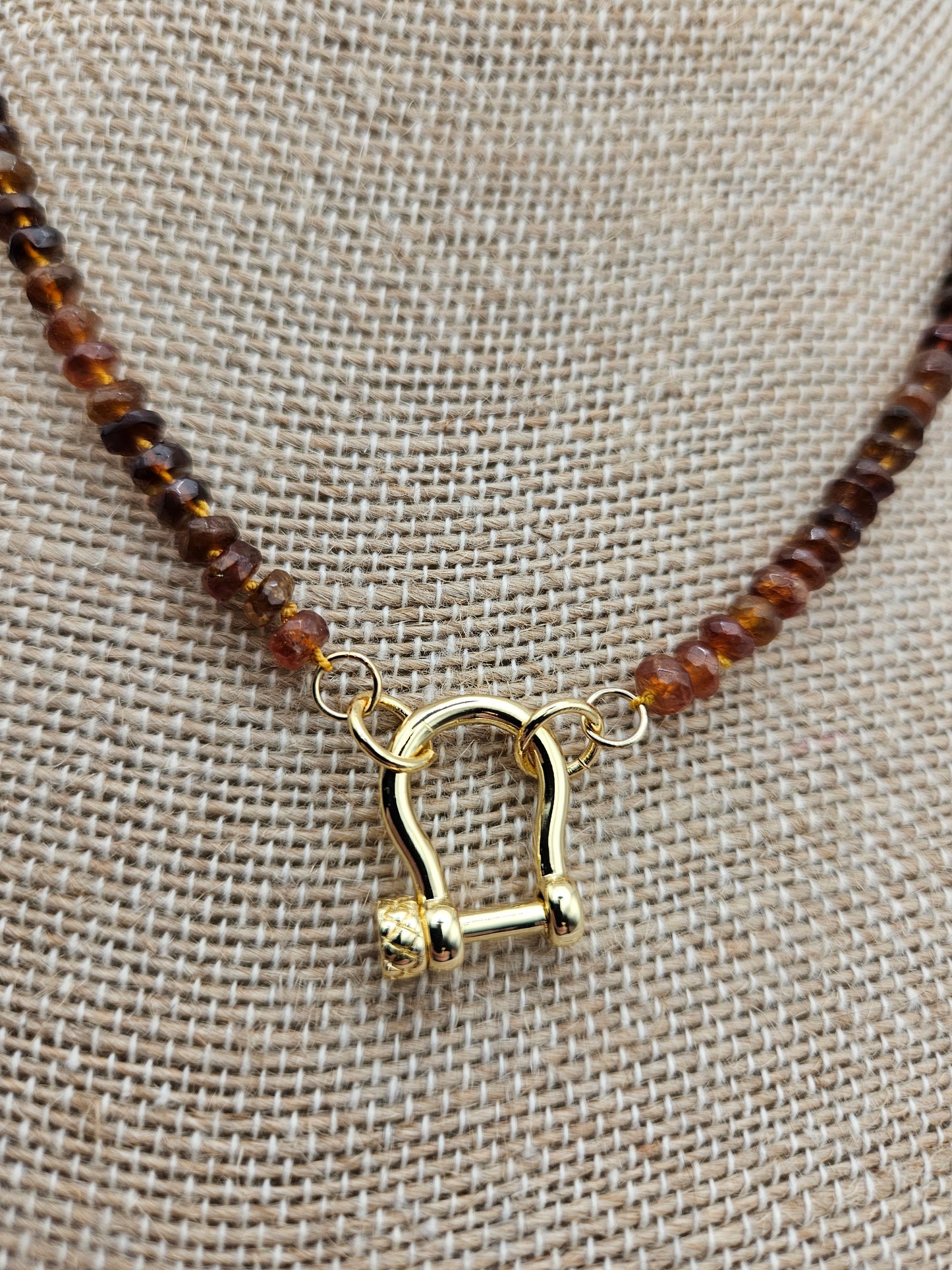 Petro Tourmaline Beads on Hand Knotted Silk Cord Charm Carabiner 14k GF Necklace