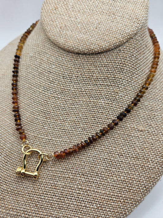 Petro Tourmaline Beads on Hand Knotted Silk Cord Charm Carabiner 14k GF Necklace