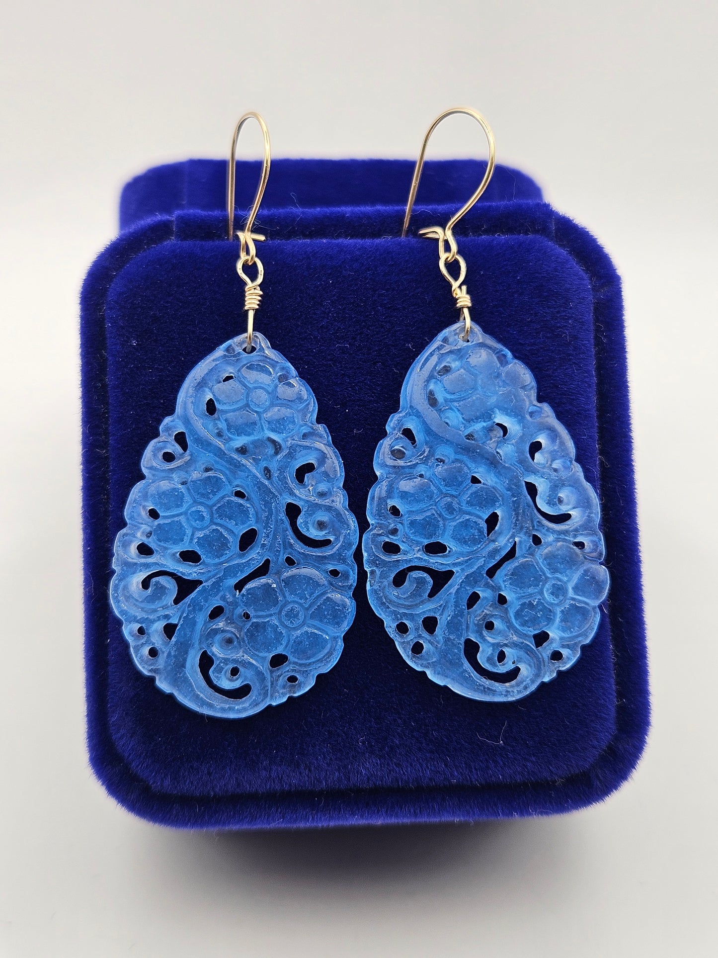 Hand Carved Aquamarine 14kgf Earrings
