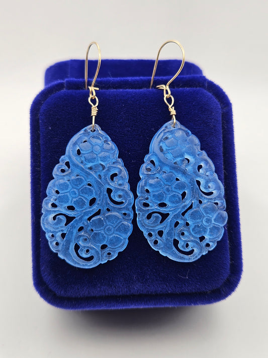 Hand Carved Aquamarine 14kgf Earrings