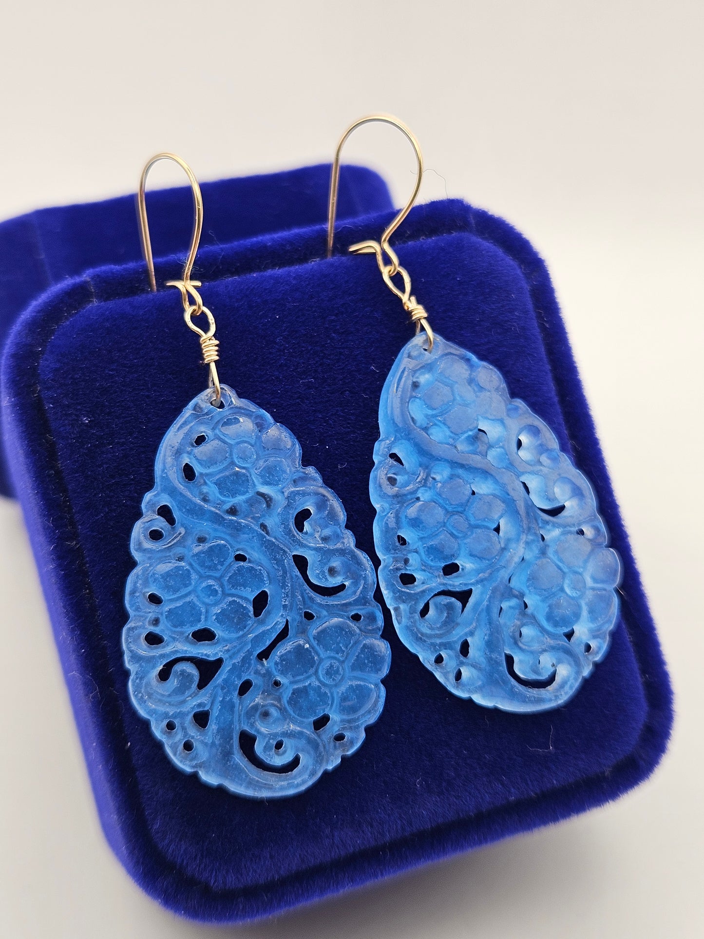 Hand Carved Aquamarine 14kgf Earrings