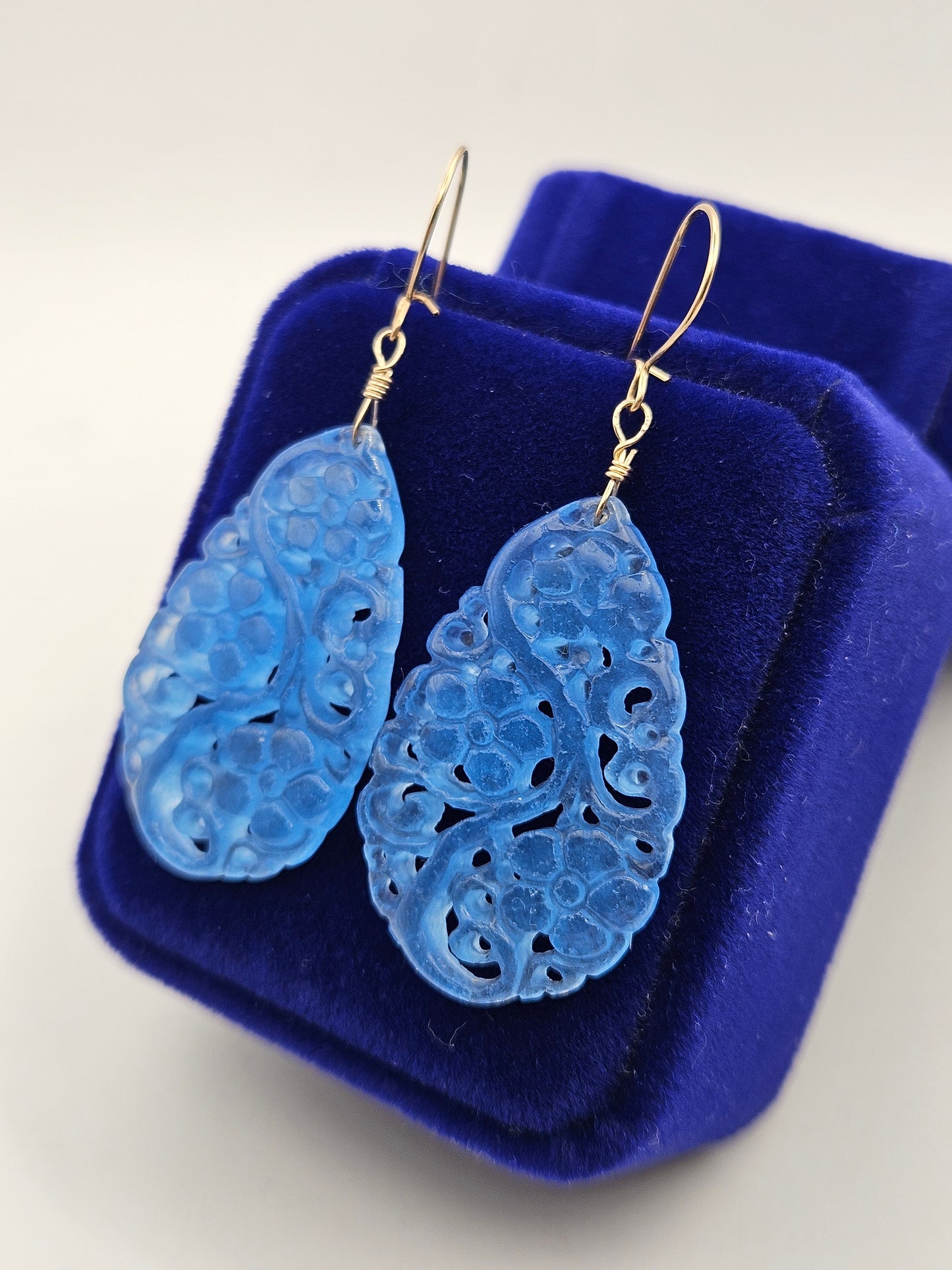 Hand Carved Aquamarine 14kgf Earrings