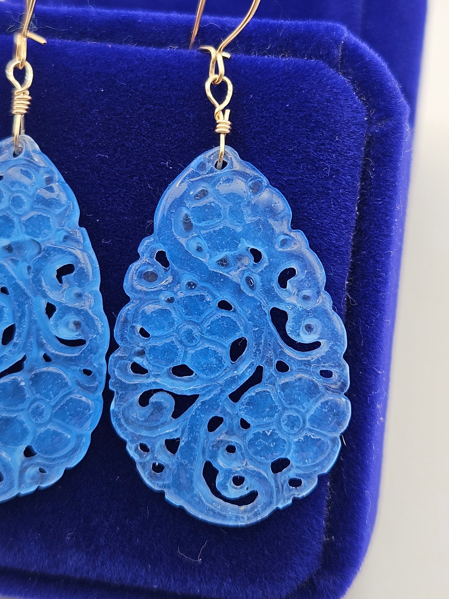 Hand Carved Aquamarine 14kgf Earrings