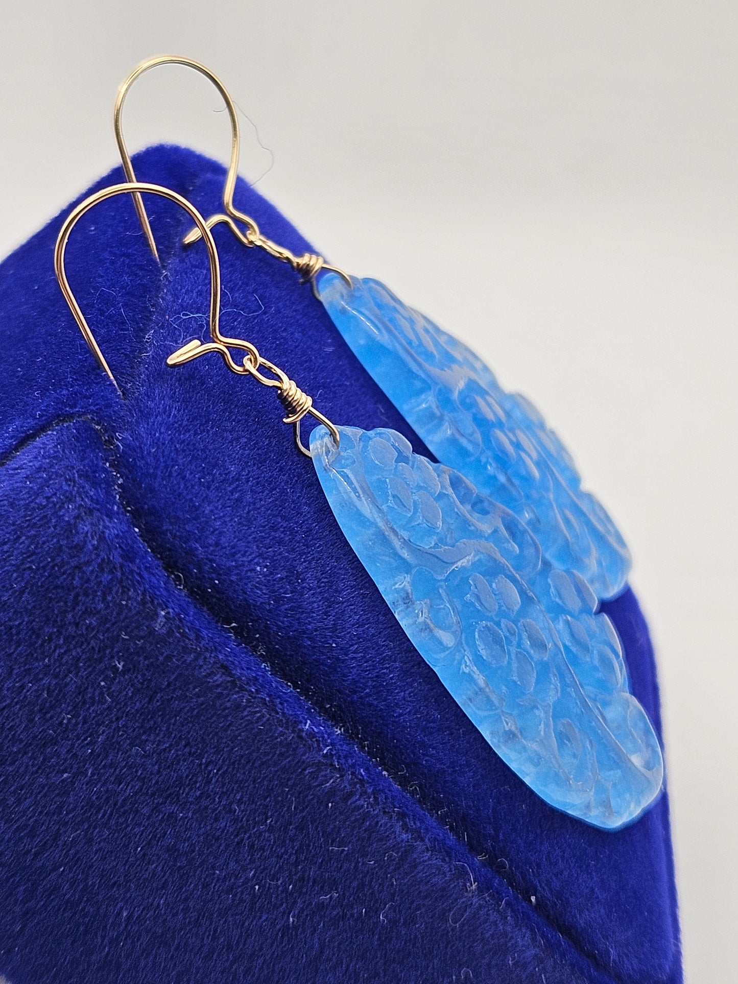 Hand Carved Aquamarine 14kgf Earrings