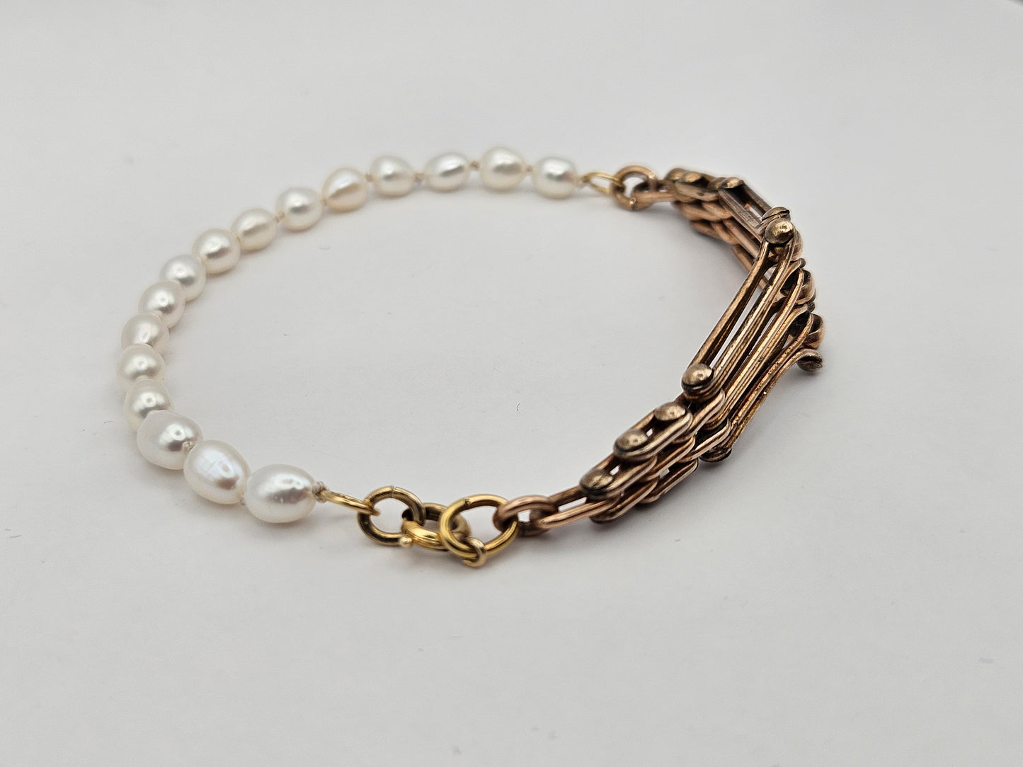 Antique 1920's 12kgf Vest Watch Chain Freshwater Rice Pearl Bracelet