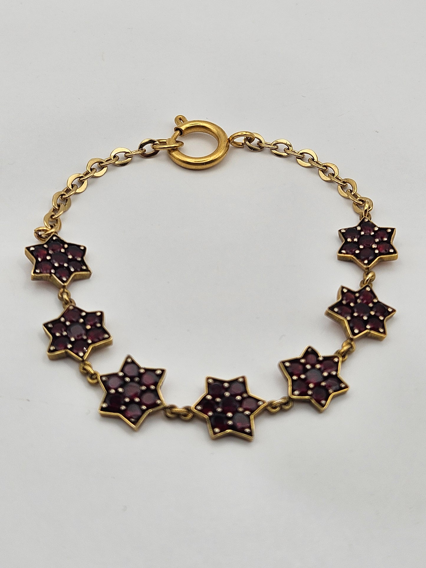 Vintage 1950's Garnet Stars 14kGF Chain Bracelet