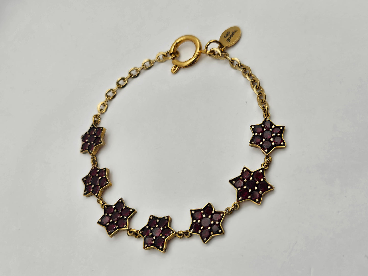 Vintage 1950's Garnet Stars 14kGF Chain Bracelet