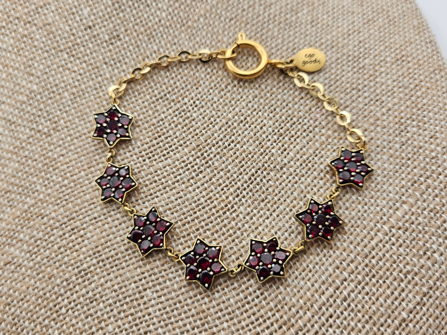 Vintage 1950's Garnet Stars 14kGF Chain Bracelet