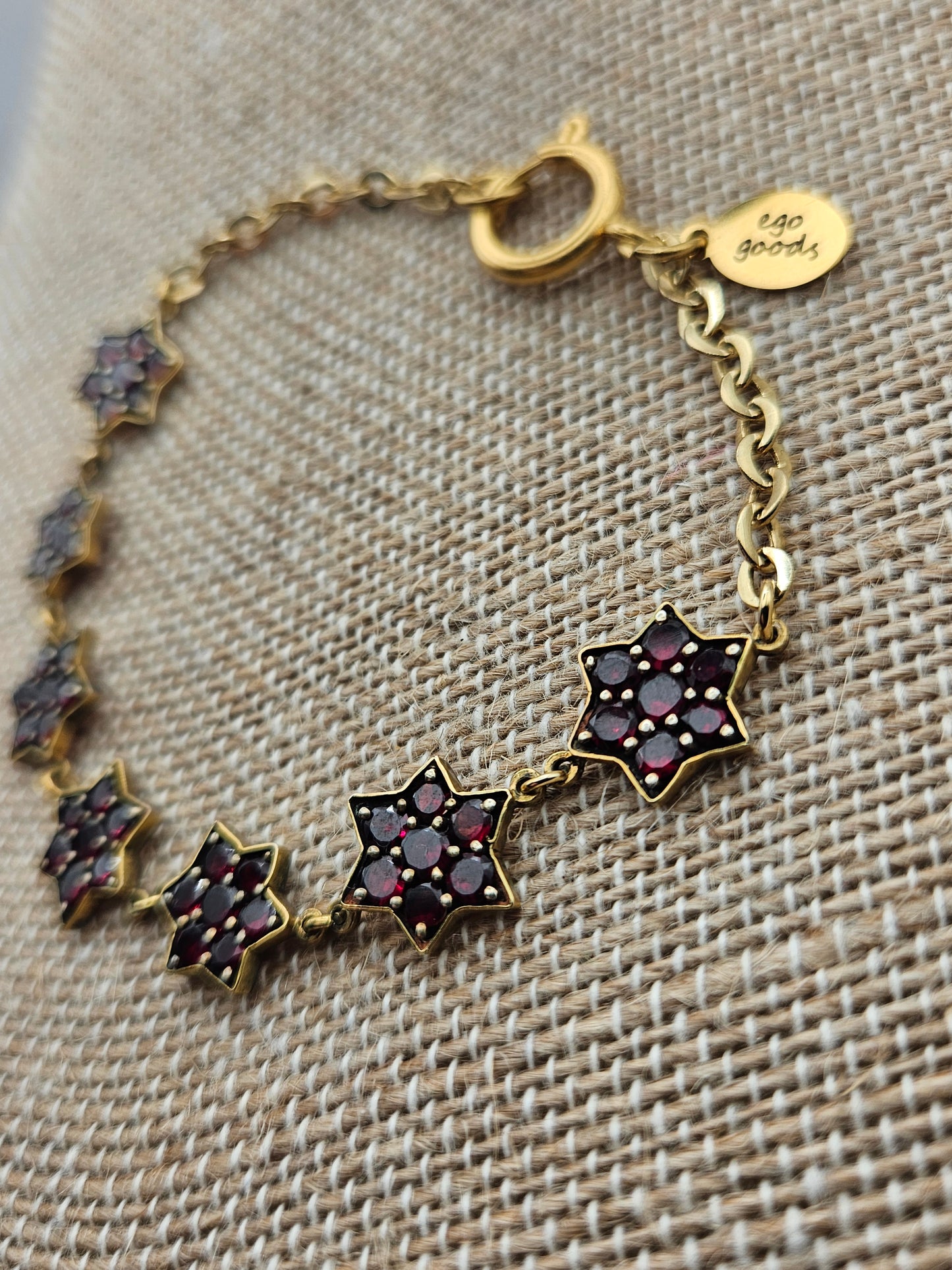 Vintage 1950's Garnet Stars 14kGF Chain Bracelet