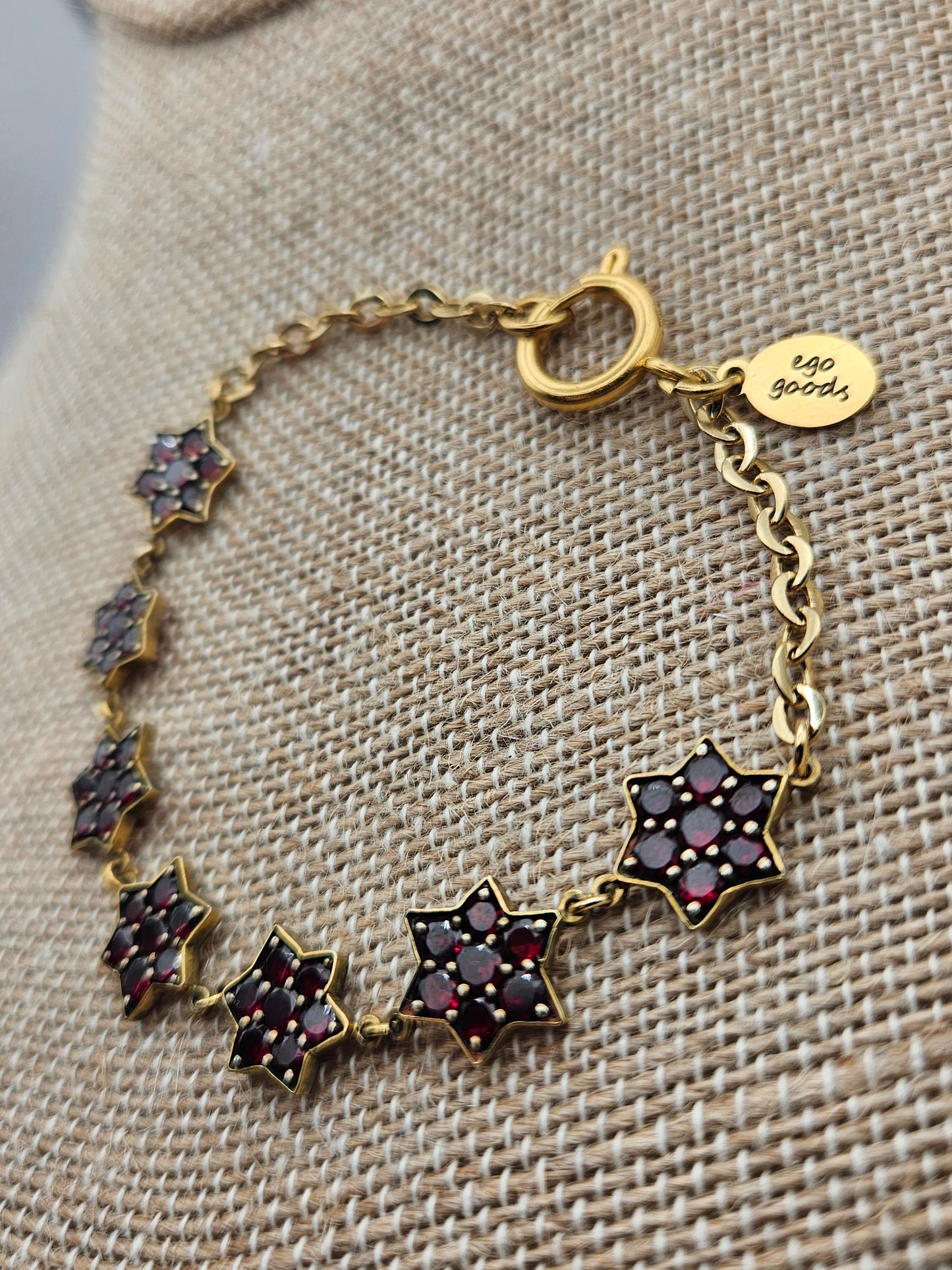 Vintage 1950's Garnet Stars 14kGF Chain Bracelet