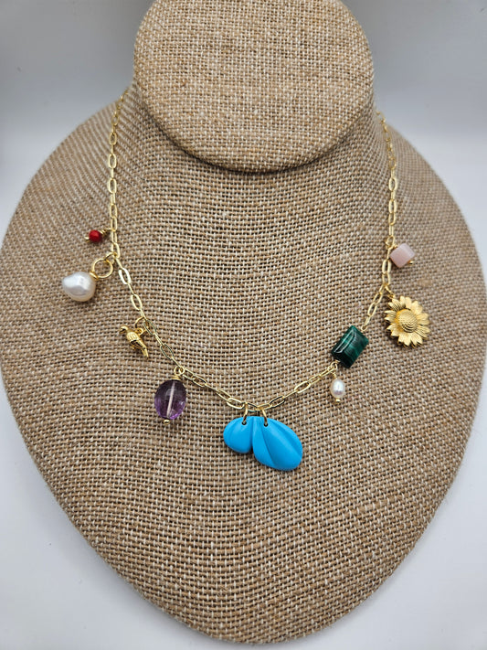Multi Gemstone Spring Garden 14k GF Chain Necklace