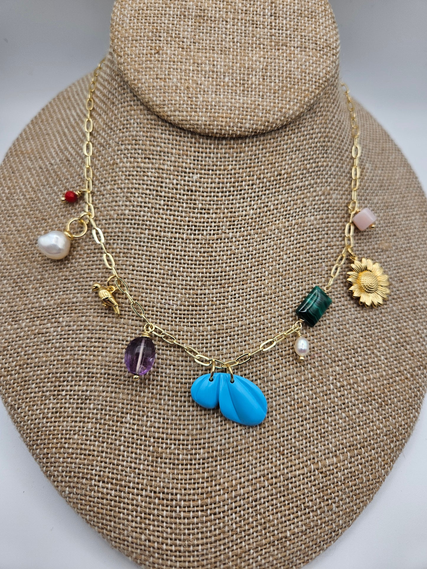 Multi Gemstone Spring Garden 14k GF Chain Necklace