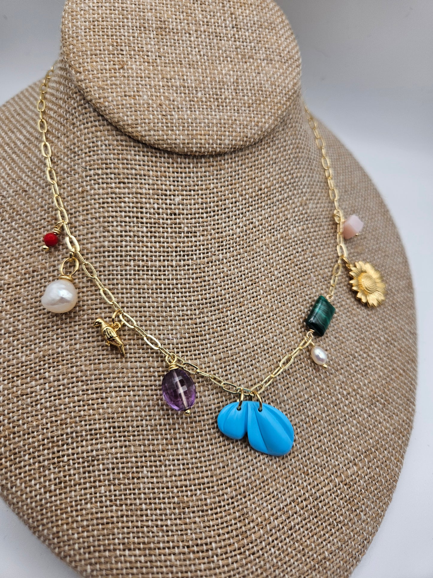 Multi Gemstone Spring Garden 14k GF Chain Necklace