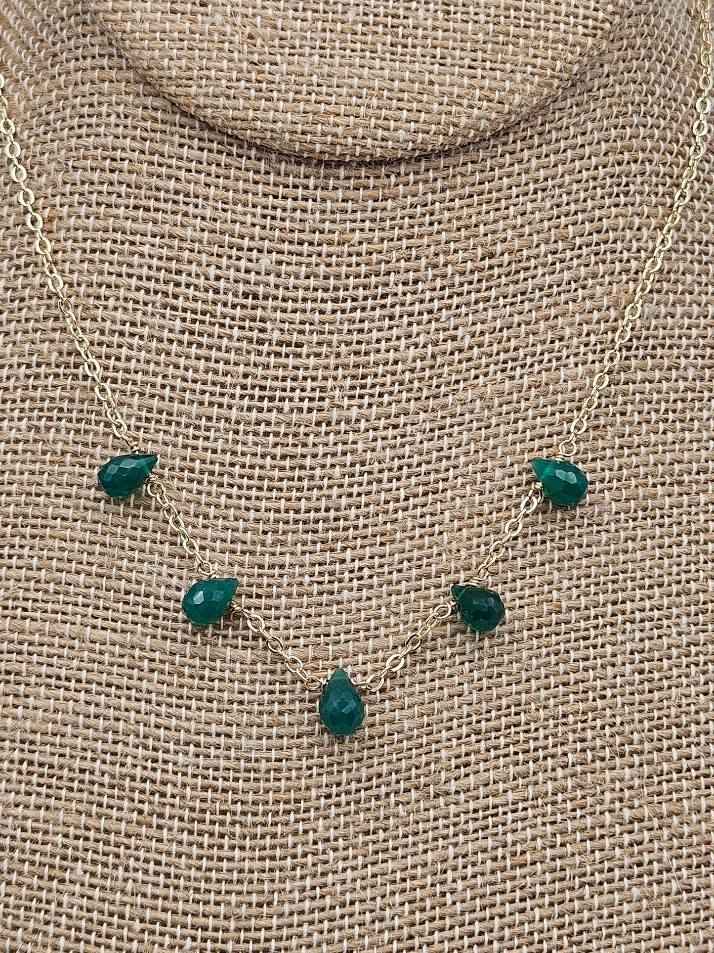 Natural Emerald Faceted Drops 14k Gold Filled Dainty Chain Necklace