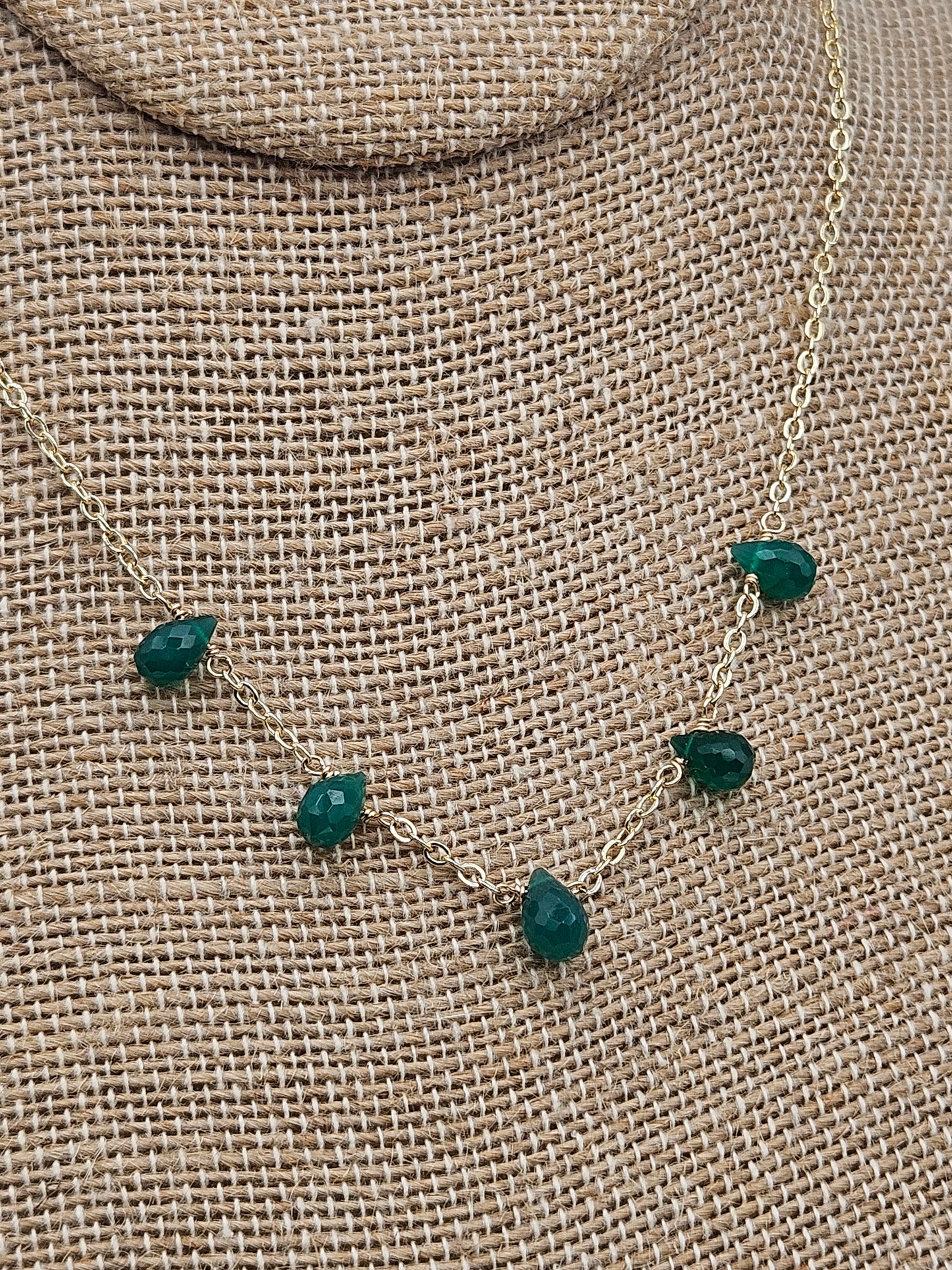 Natural Emerald Faceted Drops 14k Gold Filled Dainty Chain Necklace
