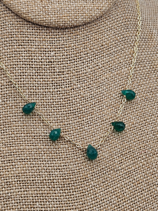 Natural Emerald Faceted Drops 14k Gold Filled Dainty Chain Necklace