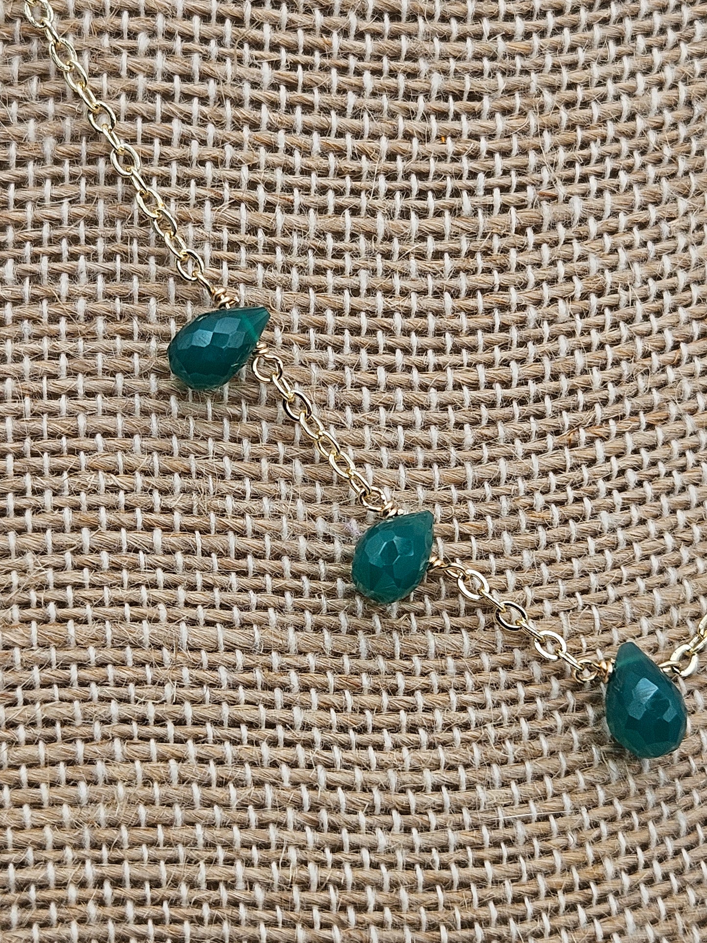 Natural Emerald Faceted Drops 14k Gold Filled Dainty Chain Necklace