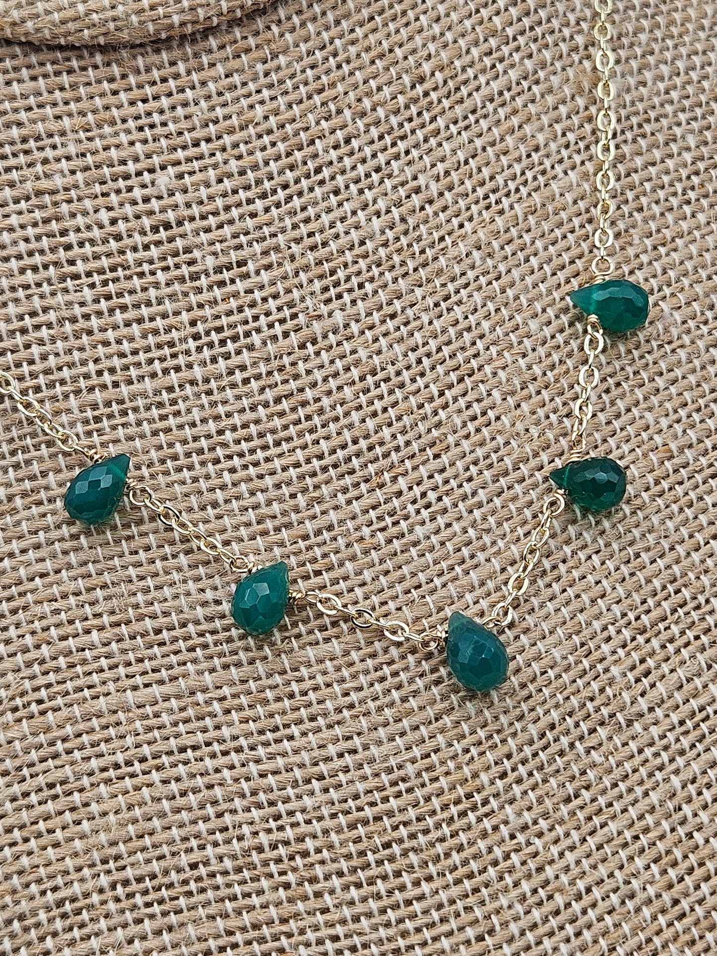 Natural Emerald Faceted Drops 14k Gold Filled Dainty Chain Necklace