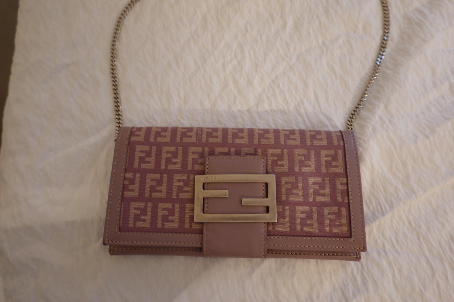 Fendi Vintage FF Zucchino Canvas Long (EUC) Wallet (Crossbody/WOC) Lilac/Purple-Beige