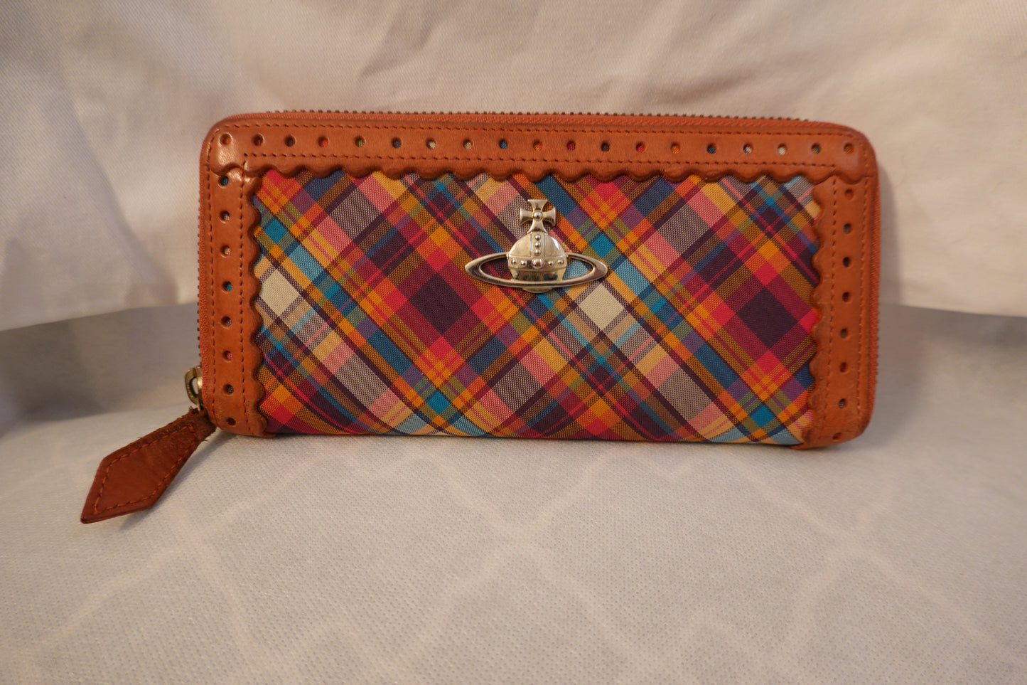 Vintage Vivienne Westwood Plaid Fabric & Leather Zip Around Wallet (VGUC)