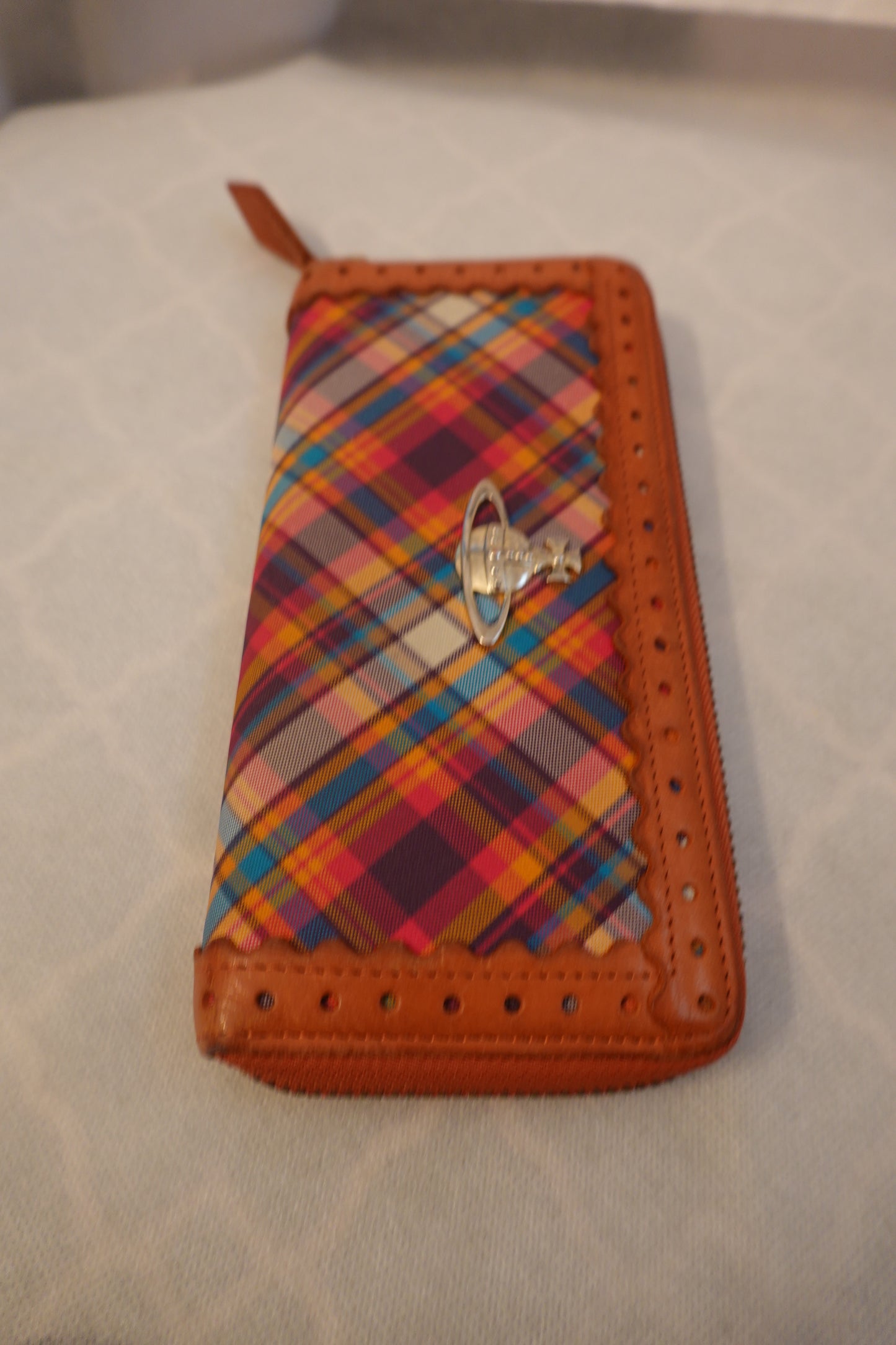 Vintage Vivienne Westwood Plaid Fabric & Leather Zip Around Wallet (VGUC)