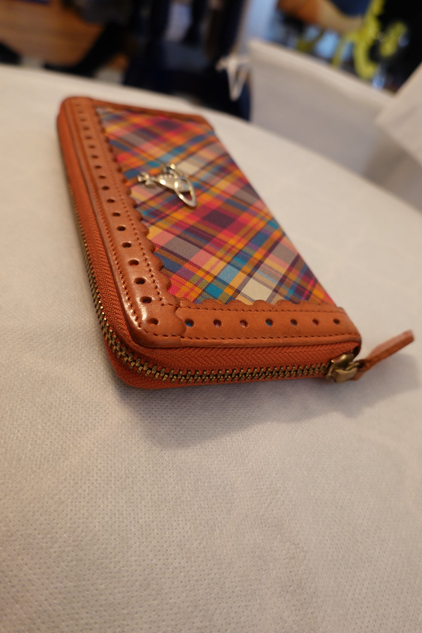 Vintage Vivienne Westwood Plaid Fabric & Leather Zip Around Wallet (VGUC)