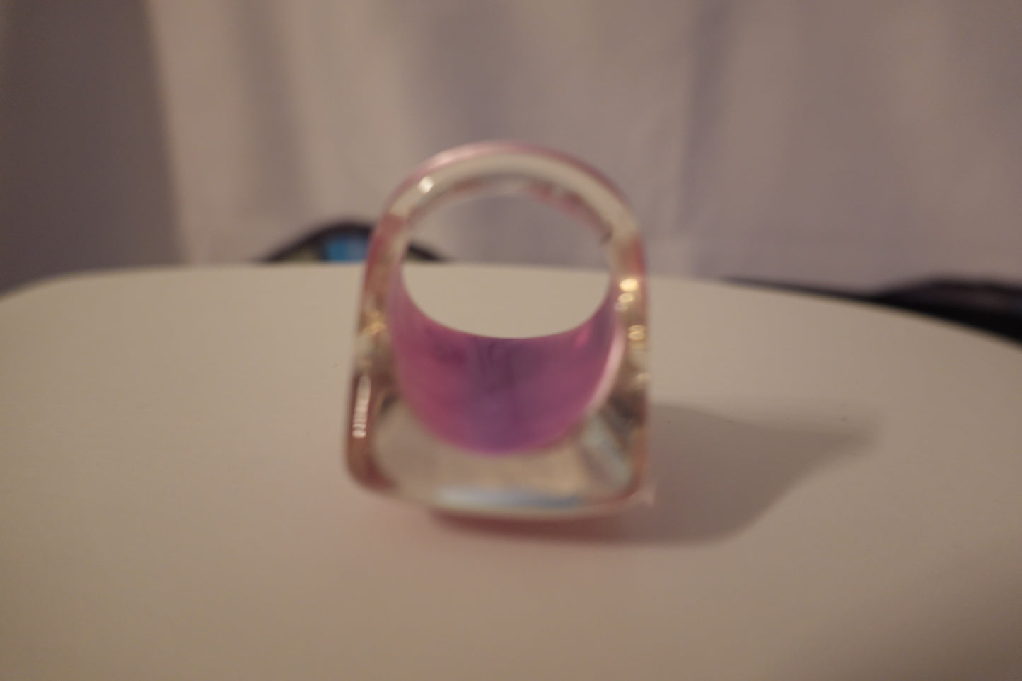 Vintage 1960's Reversed Carved Square Dome Ring Lilac Clear Size 7 (EUC)