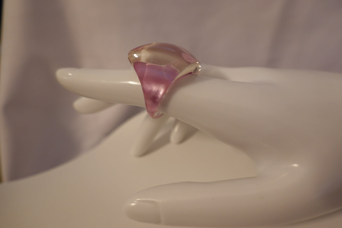 Vintage 1960's Reversed Carved Square Dome Ring Lilac Clear Size 7 (EUC)