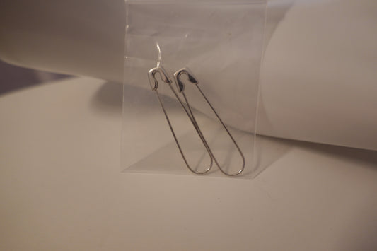 Vintage Sterling Silver Safety Pin Pull Through Drop Earrings 1.41g (Like New)