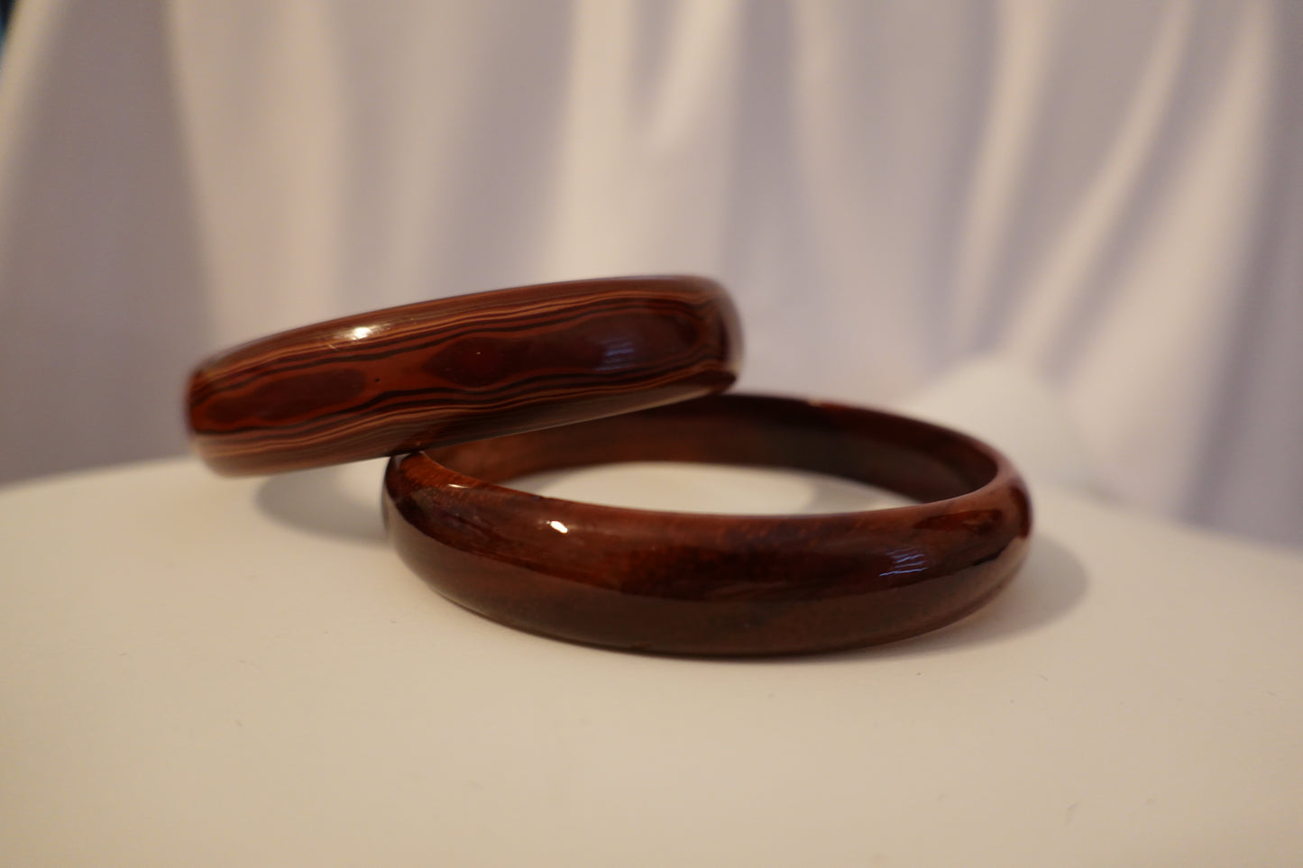 Vintage Faux Bois (Wood Like) Brown Lucite 1960's Bangle Bracelets (EUC)