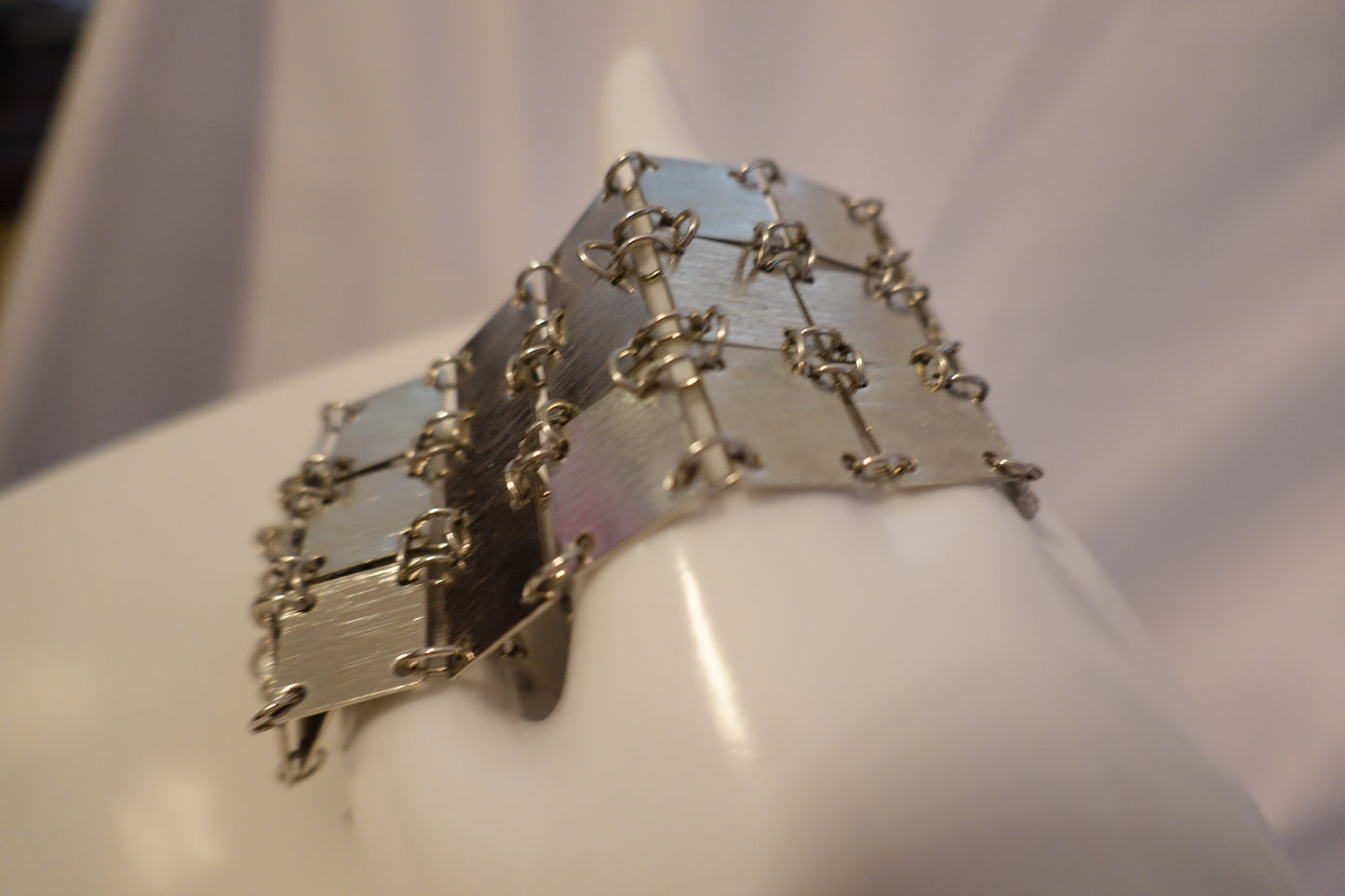 Vintage 1970's Silver Tone Squares Link Bracelet (EUC)